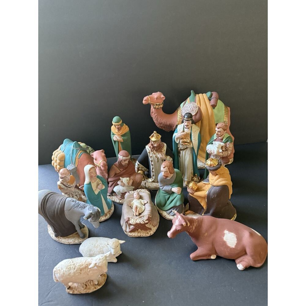 Holland Mold 16 Piece Vtg 1970s Ceramic Nativity Set Christmas Hand Painted READ